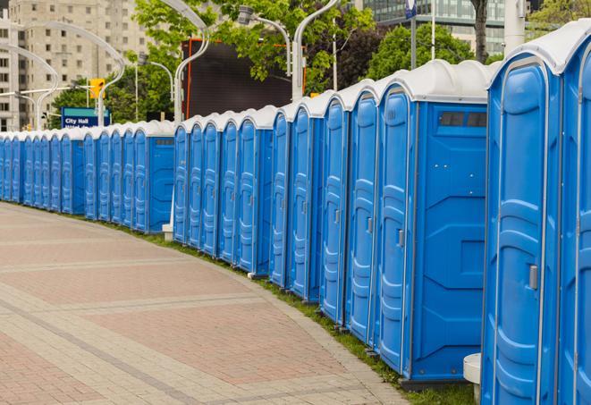 Seasonal porta potty units set up at a Roanoke, Virginia venue