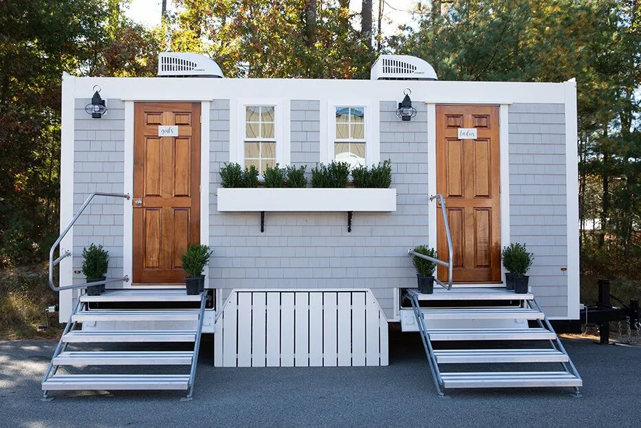 Wedding restroom units discretely staged at a venue in Roanoke, Virginia